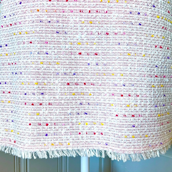 Kate Spade NY Tweed Fringe Colorful Trimmed Mini Dress Pink Puff Sleeve Size 12 - Picture 15 of 16